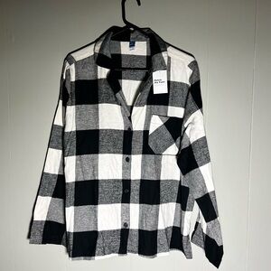 Old Navy | Women’s Plaid Button Up Shirt Black White XL NWT | Long Sleeve Casual